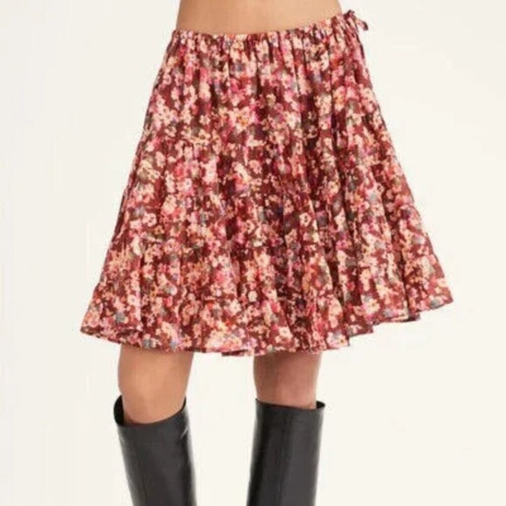 Merlette Hill Tiered Mini Skirt Terracotta Ditsy Floral Print‎ Large